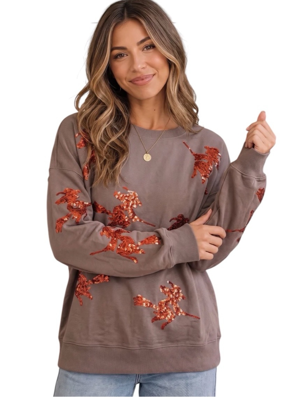 582: FANTASTIC FAWN NEW SEQUIN WITCHES SWEATSHIRT GREY (H3)